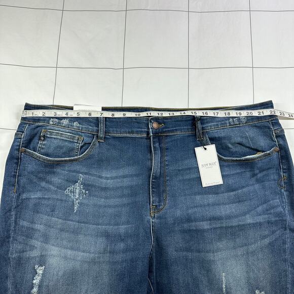 Judy Blue Jeans Womens 24W Dark Wash Relaxed Fit Cuffed Distressed Denim New - Picture 8 of 13